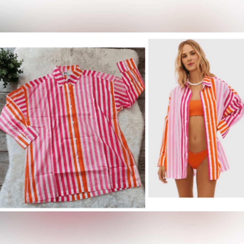 Beach Riot Alexa Top in Colorful Sunset Stripes, Size L/XL